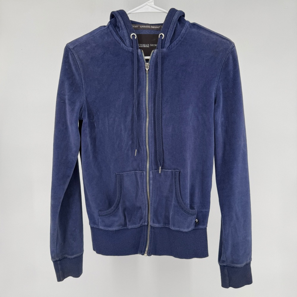 Victorias Secret Supermodel Essentials Blue Velour Angel Rhinestone Hoodie XS
